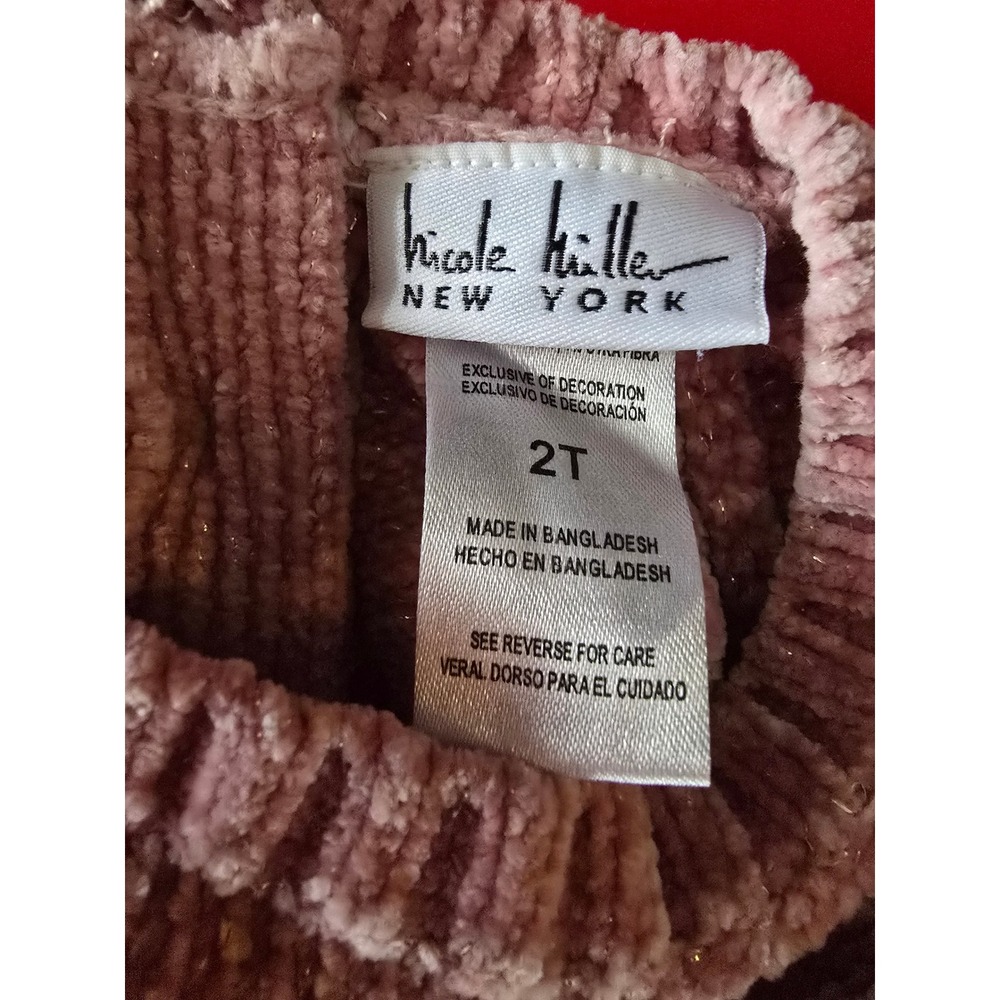 Nicole Miller New York Kids Pink Chenille Floral Embroidered Sweater Size 2T - Picture 6 of 7